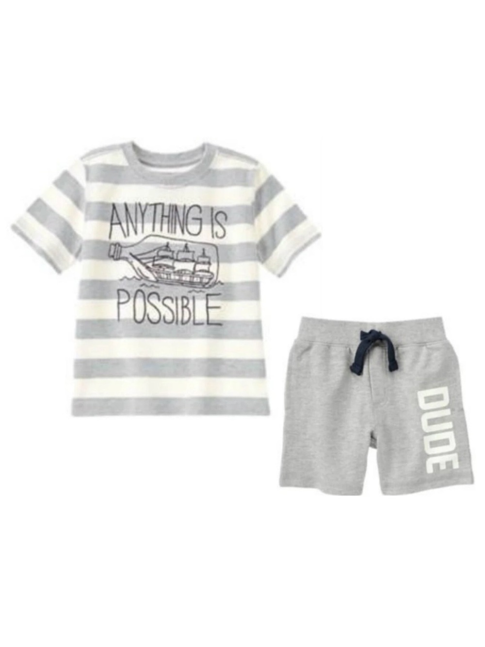 NWT Gymboree Striped 'Anything Is Possible' Tee & Gray 'Dude' Knit Shorts 4T